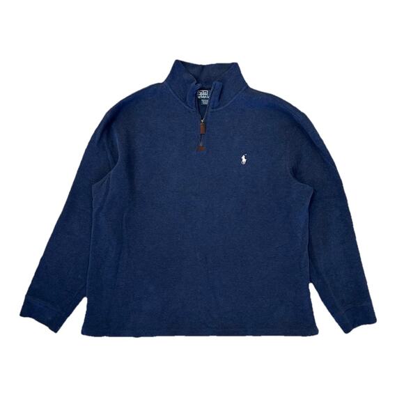Vintage Polo Ralph Lauren Navy Blue Knit Quarter Zip Men’s Pullover Sweater XL - Picture 1 of 5